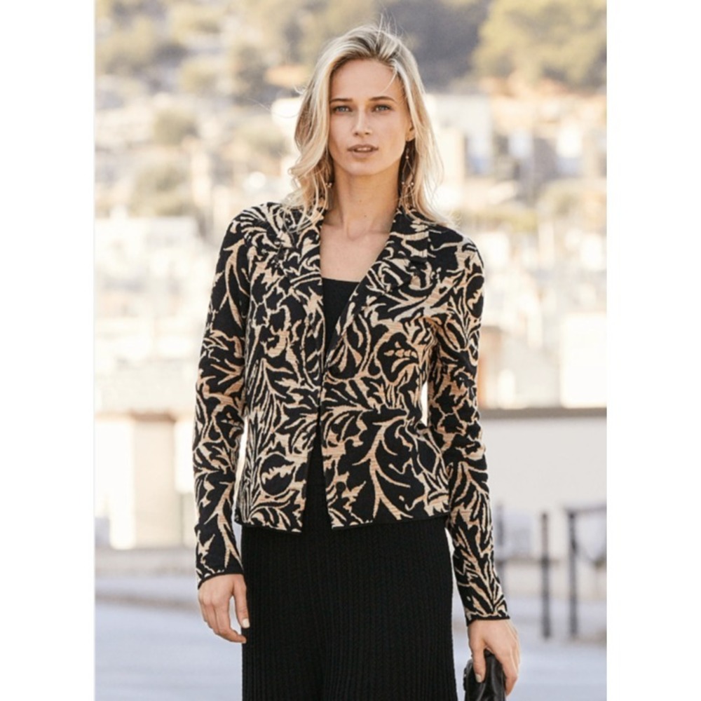 Peruvian Connection Knit Blazer Jacket Women Sz S Pima Tapestry Brown Black